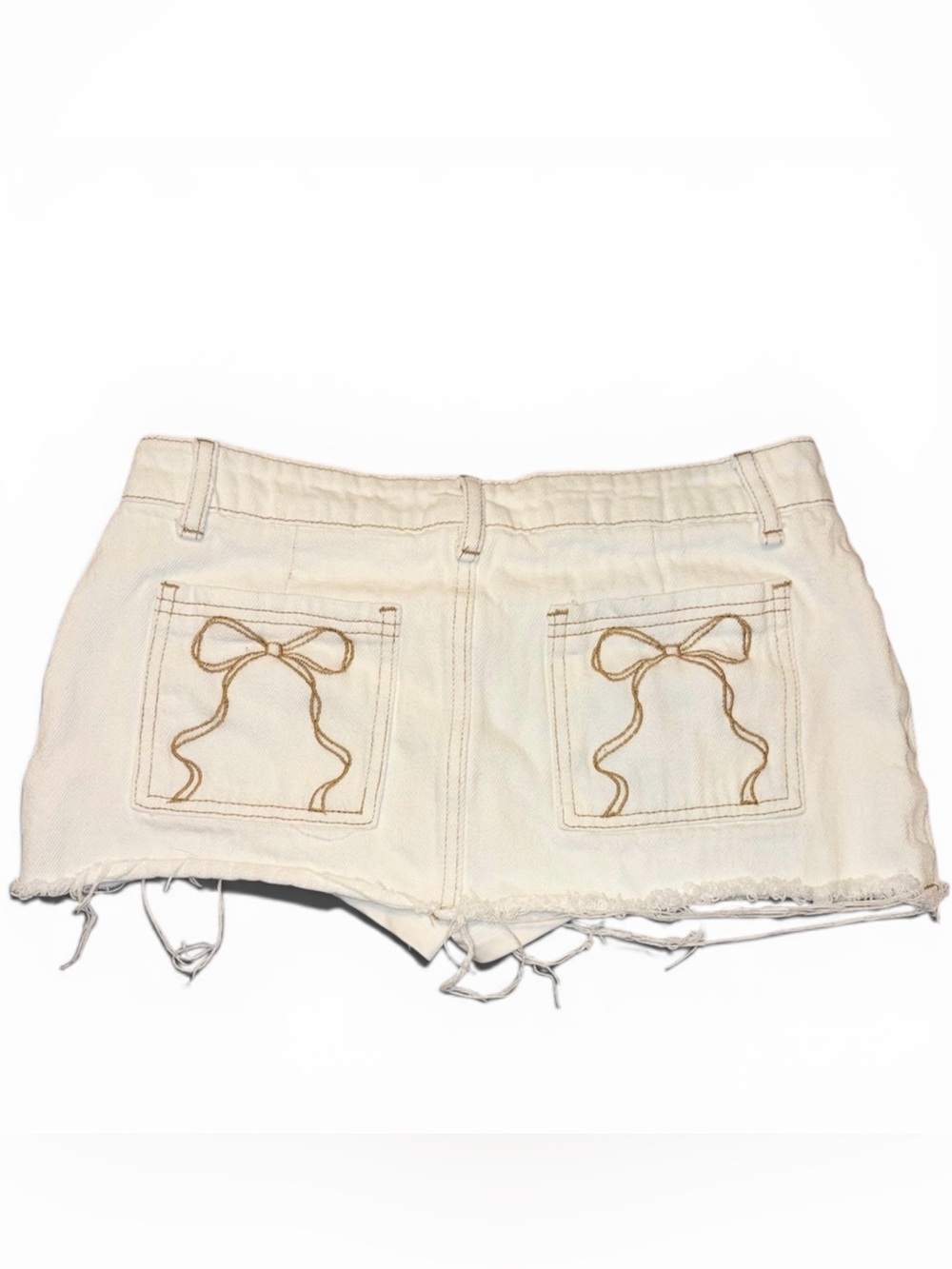 Edikted White Small Bow Denim Mini Skort (Mini Skirt w/ Shorts Underneath)